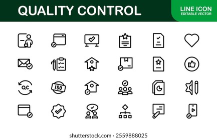 Quality Control Icon Set - Minimal, Modern, and Versatile Line Art Illustrations for Business, Manufacturing, and Product Assurance Needs
