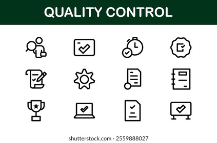 Quality Control Icon Set - Minimal, Modern, and Versatile Line Art Illustrations for Business, Manufacturing, and Product Assurance Needs