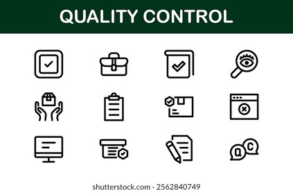 Quality Control Icon Set - Minimal, Modern, and Versatile Line Art Illustrations for Business, Manufacturing, and Product Assurance Needs