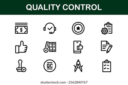 Quality Control Icon Set - Minimal, Modern, and Versatile Line Art Illustrations for Business, Manufacturing, and Product Assurance Needs