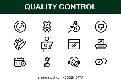 Quality Control Icon Set - Minimal, Modern, and Versatile Line Art Illustrations for Business, Manufacturing, and Product Assurance Needs