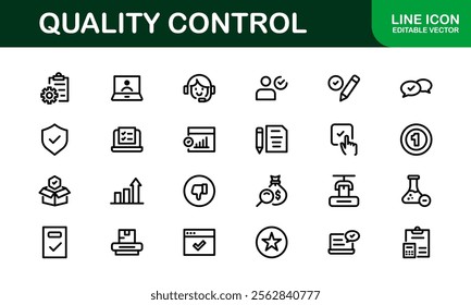 Quality Control Icon Set - Minimal, Modern, and Versatile Line Art Illustrations for Business, Manufacturing, and Product Assurance Needs