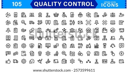 Quality Control Icon Set. Minimalist Vector Illustrations for Manufacturing, Inspection, and Standards