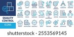 Quality control icon set vector concept illustration. Containing icon of inspection, evaluation, product, quality assurance, process, testing and more. Outline icons symbol collection.