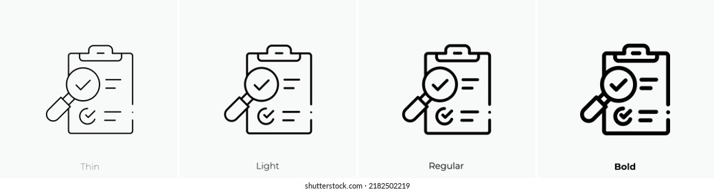 quality control icon. Thin, Light Regular And Bold style design isolated on white background