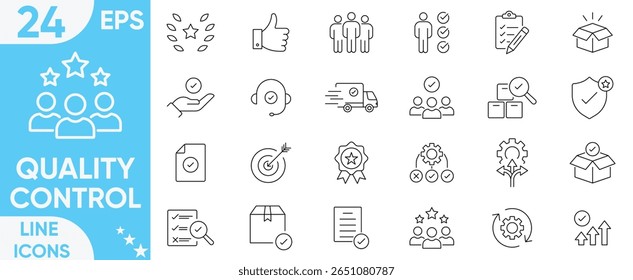 Quality Control icon Vector and illustrator set.process, bad quality, containing inspection, evaluation, product, settings, evaluation, production, certificate, testing and more