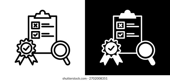 Ícone de controle de qualidade branco preto Ilustração de vetor