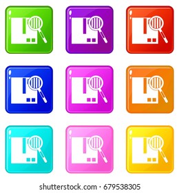 Quality control icons of 9 color set isolated vector illustration