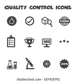 quality control icons, mono vector symbols