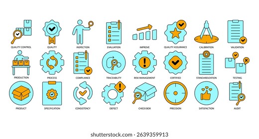 Quality control icons set . Quality controlpack symbol vector elements for infographic web