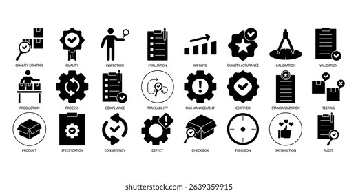 Quality control icons set . Quality controlpack symbol vector elements for infographic web