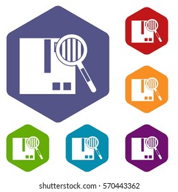Quality control icons set rhombus in different colors isolated on white background