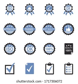 Quality Control Icons. Two Tone Flat Design. Vector Illustration.