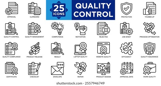 quality control, quality, control, industry, product icon set. Outline icons collection. Simple vector illustration	