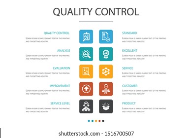 quality control Infographic 10 option concept. analysis, improvement, service level, excellent icons