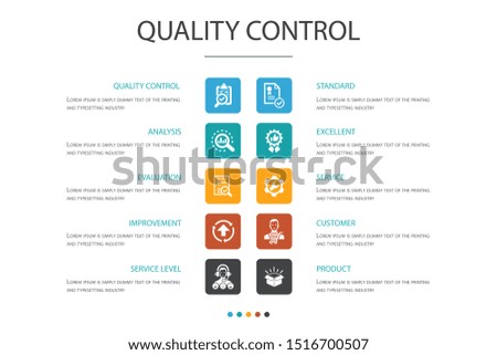 quality control Infographic 10 option concept. analysis, improvement, service level, excellent icons