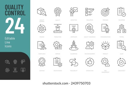 
Quality Control Line Editable Icons set. Vector illustration in modern thin line style of testing, inspection, evaluation, and more. Pictograms and infographics for mobile apps
