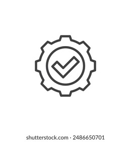 Icono de línea de control de calidad. signo de estilo lineal para concepto móvil y Diseño web. Marca de verificación con un Vector de contorno de engranaje. Símbolo, ilustración del logotipo. Vector gráfico