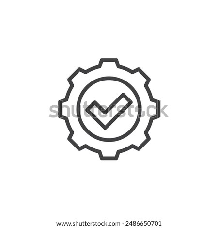 Quality Control line icon. linear style sign for mobile concept and web design. Checkmark with a gear outline vector icon. Symbol, logo illustration. Vector graphics