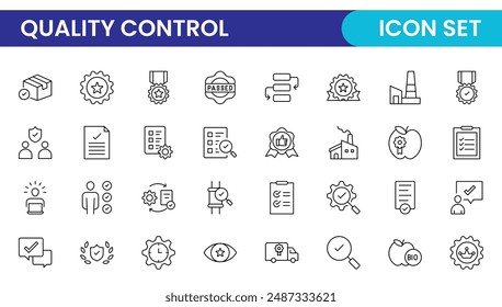 Quality Control line icon set. Included the icons as inspect, QA, qualify, quality control, check, verify, and more.