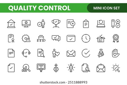 Quality Control line icon set. Included the icons as inspect, QA, qualify, quality control, check, verify, and more.