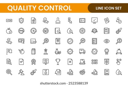 Quality Control line icon set. Included the icons as inspect, QA, qualify, quality control, check, verify, and more.