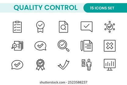 Quality Control line icon set. Included the icons as inspect, QA, qualify, quality control, check, verify, and more.