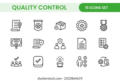 Quality Control line icon set. Included the icons as inspect, QA, qualify, quality control, check, verify, and more.