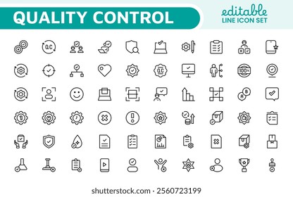 Quality Control line icon set. Included the icons as inspect, QA, qualify, quality control, check, verify, and more.