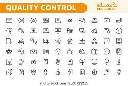 Quality Control line icon set. Included the icons as inspect, QA, qualify, quality control, check, verify, and more.