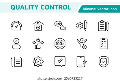 Quality Control line icon set. Included the icons as inspect, QA, qualify, quality control, check, verify, and more.