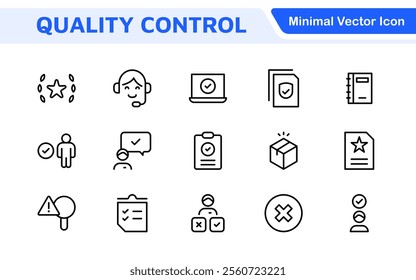 Quality Control line icon set. Included the icons as inspect, QA, qualify, quality control, check, verify, and more.