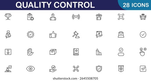 Quality control line icon set. Production, quality assurance, evaluation, checked, testing, certificate and more. Quality check computing icons for web and mobile app. Vector illustration.