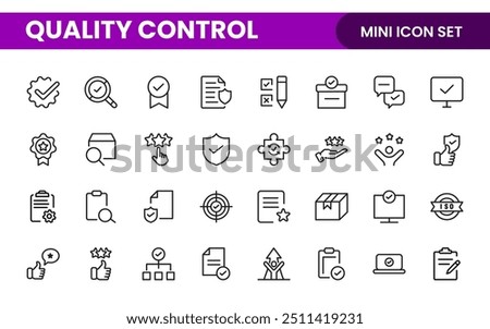Quality Control line icon set. Included the icons as inspect, QA, qualify, quality control, check, verify, and more.