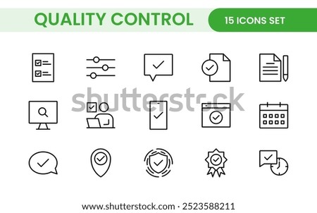 Quality Control line icon set. Included the icons as inspect, QA, qualify, quality control, check, verify, and more.