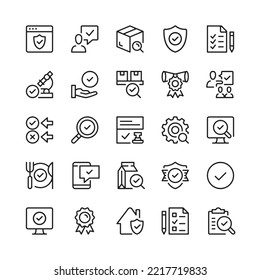 Quality control line icons. Outline symbols. Vector line icons set