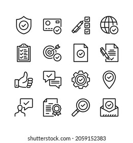 Quality control line icons. Set of outline symbols, simple graphic elements, modern linear style black pictograms collection. Vector line icons set