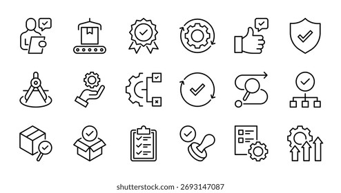 Quality control line icons set vector illustration. editable stroke