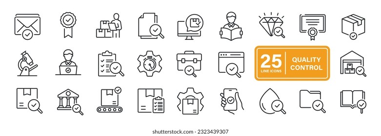 Quality control line icons. For website marketing design, logo, app, template, ui, etc. Vector illustration.