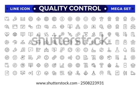 Quality control Outline icon set. Containing inspection, evaluation, product, quality assurance, process, testing, Pictograms and infographics for mobile apps.
