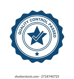 Quality control passed badge, blue verified seal Vector