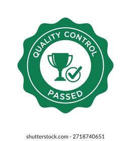Quality control passed badge, green trophy seal Vector