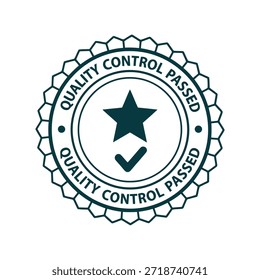 Quality control passed badge with star and checkmark Vector