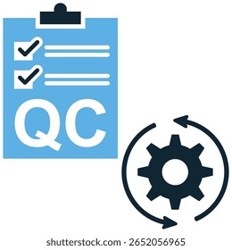 Vetor de ícone de processo de controle de qualidade, que ilustra etapas sistemáticas para manter padrões. Ideal para fabricação, diagramas de fluxo de trabalho ou operações de negócios.
