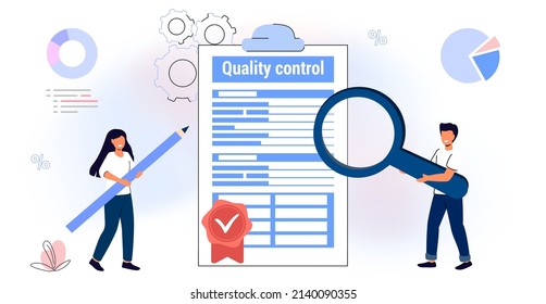 Quality Control And Product Satisfaction Research Check Controlling Business Iso Standard Certificate Accept Validation Documents Inspection Errors Or Mistakes Vector Illustration Concept Flat Style