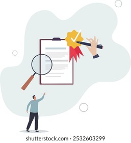 Quality control and product satisfaction research check.flat design with people.