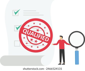 Quality Control, QC to check quality and giving certified or approval, process to assure excellence product, guarantee concept, businessman check quality with qualified checklist.

