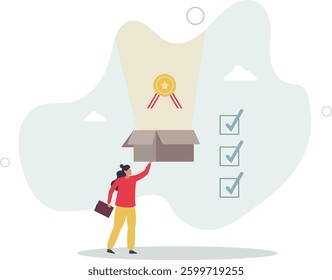 Quality Control, QC to check quality and giving certified or approval, process to assure excellence product and service delivery, guarantee concept.flat character life .