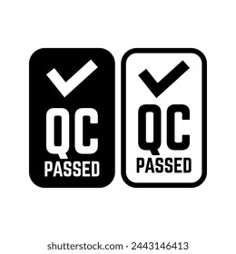 Quality control or QC passed badge label isolated on white background.