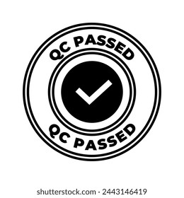 Quality control or QC passed badge label isolated on white background.